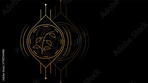 Art Abstract Dark Background WIth Gradient Plant Geometric Glow Vector Design Style