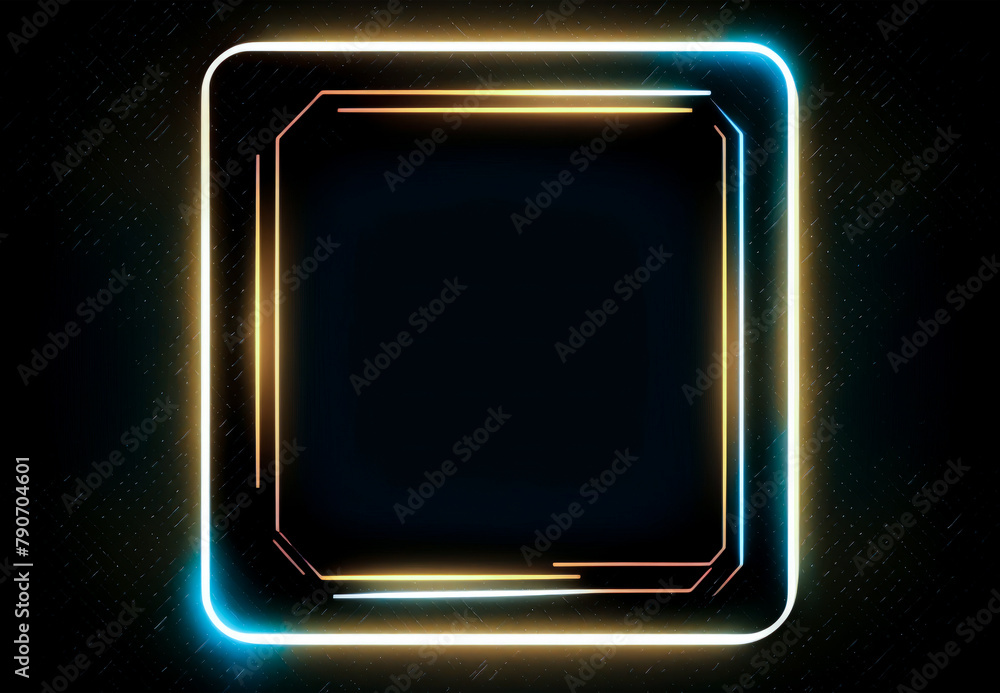 Neon rounded square signs frame Illustration with glow effect on dark ...