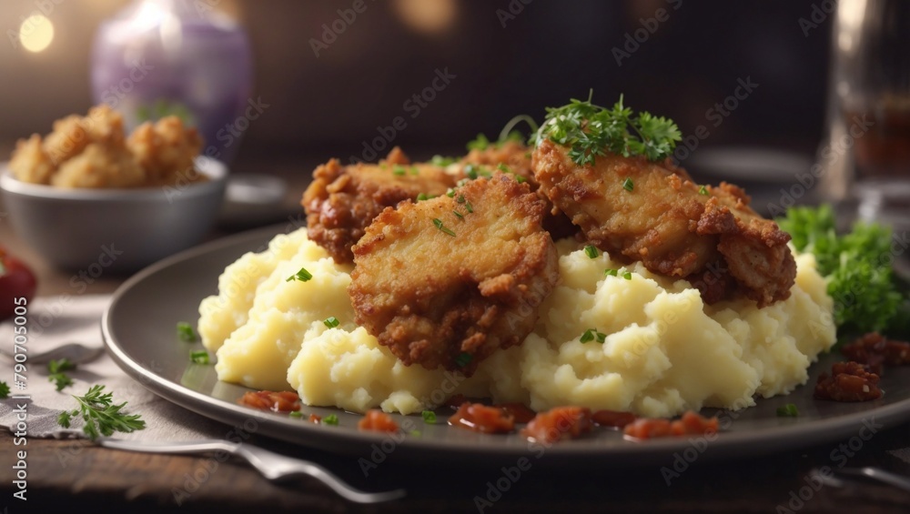 Fried meat with mashed potatoes Fried meat with mashed potatoes