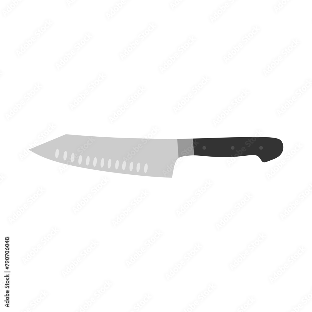 Santoku Japanese kitchen knife flat design vector Illustration isolated on white background. A traditional Japanese kitchen knife with a steel blade and wooden handle. Santoku Japanese kitchen knife flat design vector Illustration isolated on white background. A traditional Japanese kitchen knife with a steel blade and wooden handle.