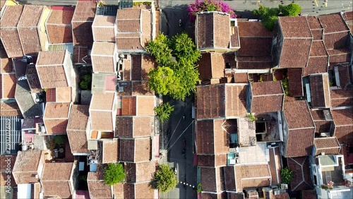 Top view of beautiful rustic rooftop in Hoi An ancient town 4K footage photo