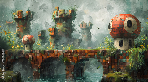 Pixelated Reverie: Watercolor Tribute to Classic Video Game Aesthetics