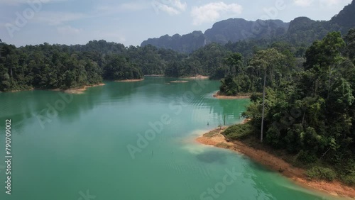 Aerial view of Khao Sok national park, in Cheow lan lake, Surat Thani, Thailand
