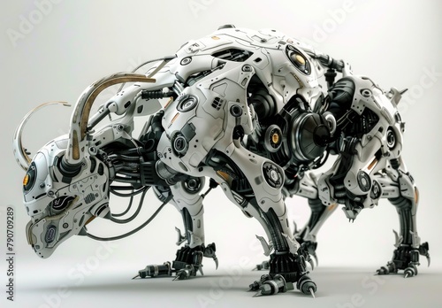 Futuristic cyborg creatures fuse animal features with mechanical elements.