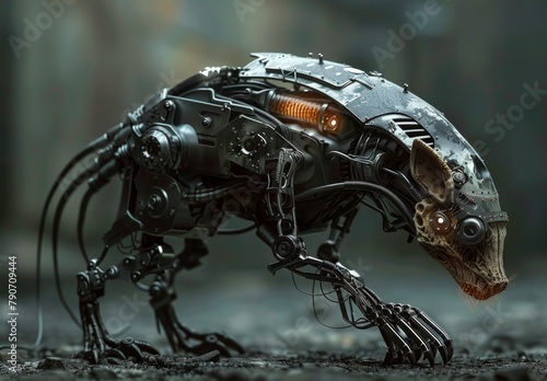 Futuristic cyborg creatures fuse animal features with mechanical elements.