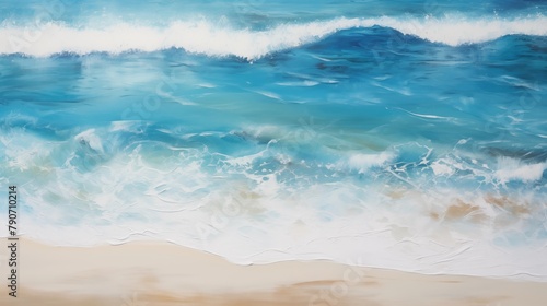 Tranquil Beach and Breaking Waves in a Coastal Landscape Painting © Miva