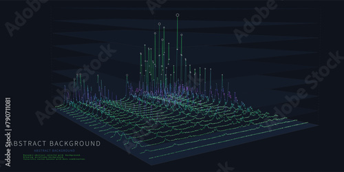 Abstract  background color graph  in net from circles and noisy lines on dark. Technology wireframe concept data plexus in virtual space. Banner for business, science and technology data analytics.