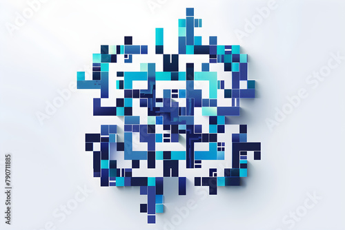 Innovative, Artistic Depiction of a Modern, Geometric QR Code Design in Blue Hues