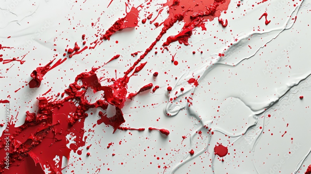Fresh red blood spatter on white ceramic with flecks from the force Room for horror themed concepts and inspirations Fresh red blood spatter on white ceramic with flecks from the force Room for horror themed concepts and inspirations