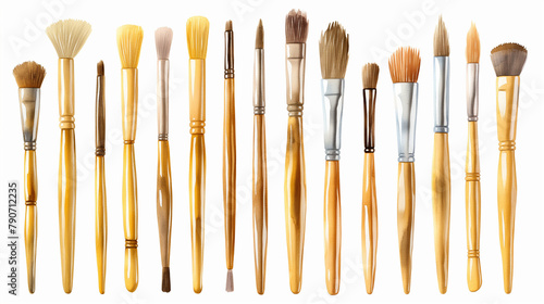 Variety of Watercolor Brushes with Wooden Handles