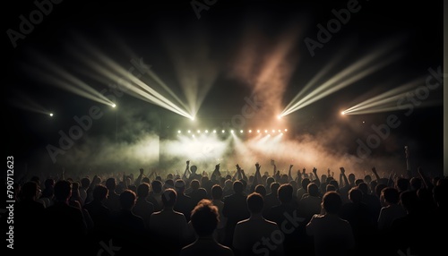 AI-Generated Free Photo of Glowing Stage Light Illuminating Cheering Rock Fans