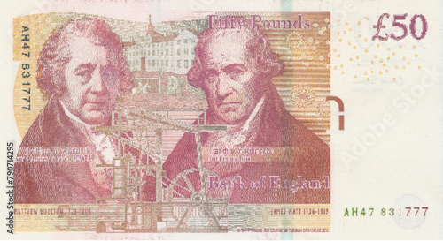 Vector reverse high poly pixel mosaic banknote of Great Britain or England. Denominations of bill 50 pounds 2010. Game money of flyer. Part 2