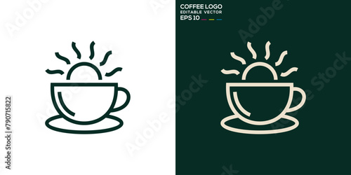 Vector design template of coffee logo combination with sunrise, morning, breakfast, relax, icon symbol EPS 10