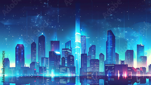 Futuristic City View With Dotted Skyscrapers