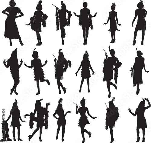 Print Flapper Girls silhouette Flapper; Flapper Girls EPS 1920 Women SVG; Flapper girl, Woman EPS Flapper Girls bundle,