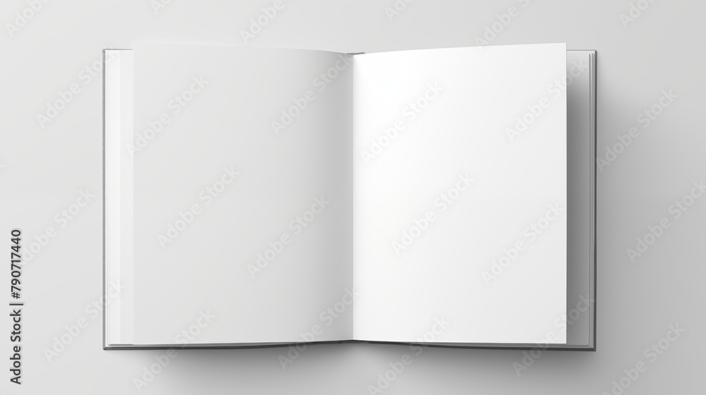An open hardcover book with blank white pages on a simple background An open hardcover book with blank white pages on a simple background