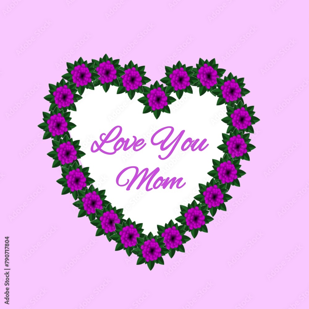 mother's day  floral heart with the text of love you mom illustration 