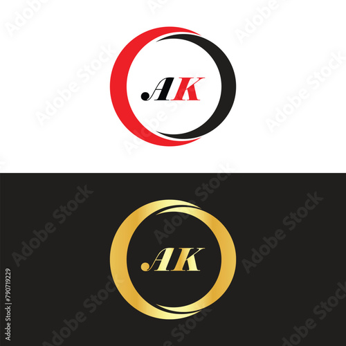 AK Letter Logo Design. Initial letters AK logo icon. Abstract letter AK A K minimal logo design template. A K Letter Design Vector with black Colors. AK logo, Vector, spared photo