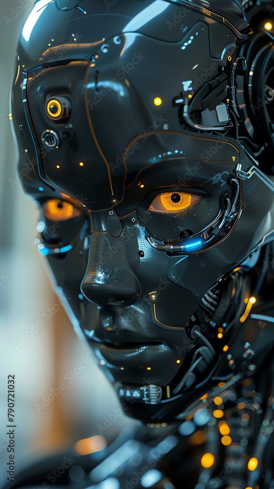 Fototapeta premium A brand ambassador that is a hyperrealistic android with humanlike emotions, futuristic background