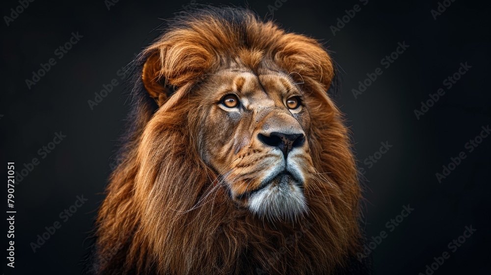 Fototapeta premium Majestic Lion with Rich Mane on Black Background