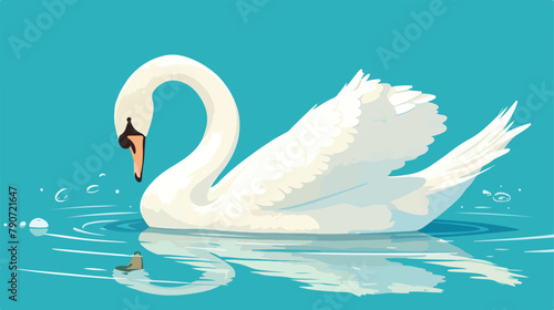 Cartoon beauty swan floats on water 2d flat cartoon