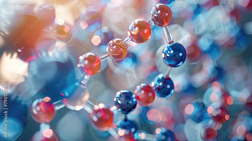 A molecular structure on a blue and red background A molecular structure on a blue and red background