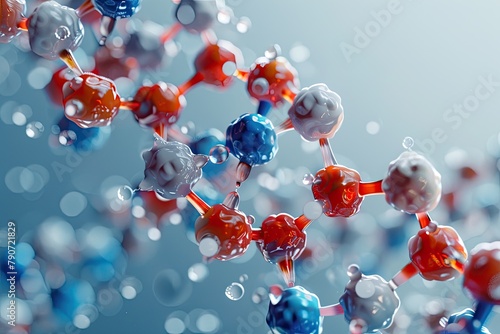 A molecular structure with blue and red atoms.