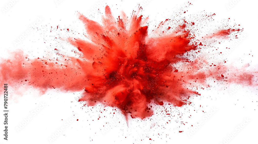 Red powder burst on white backdrop Red powder burst on white backdrop