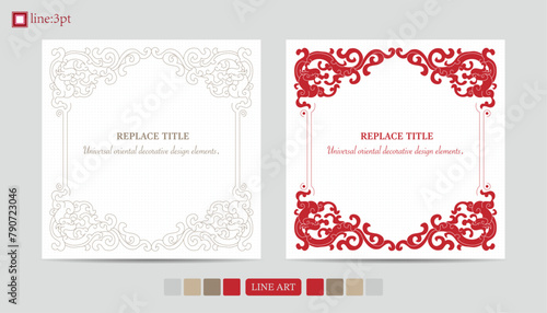 Luxury festive Chinese oriental traditional culture premium classical decoration red gold line art design vector illustration. Covers, greeting cards, logos, packaging, posters, backgrounds