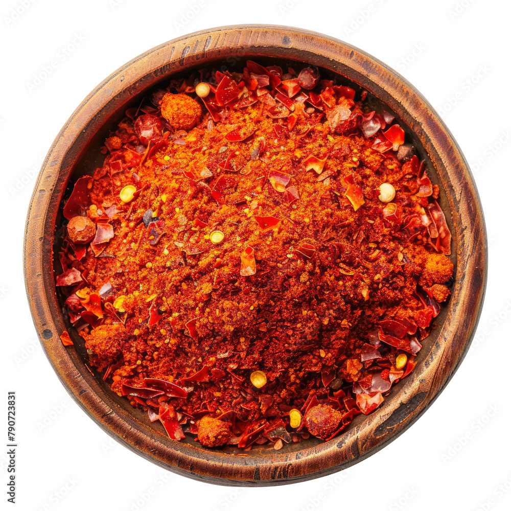A bowl of spices top view isolated on transparent background Remove png, Clipping Path, pen tool