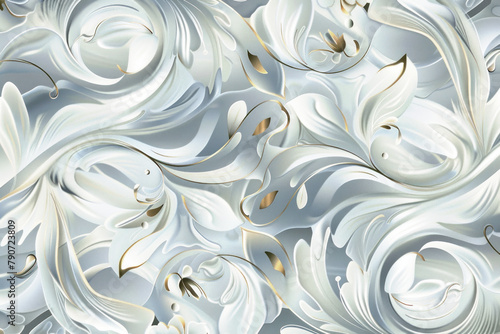 Swirling white and gold marble patterns with a luxurious sheen