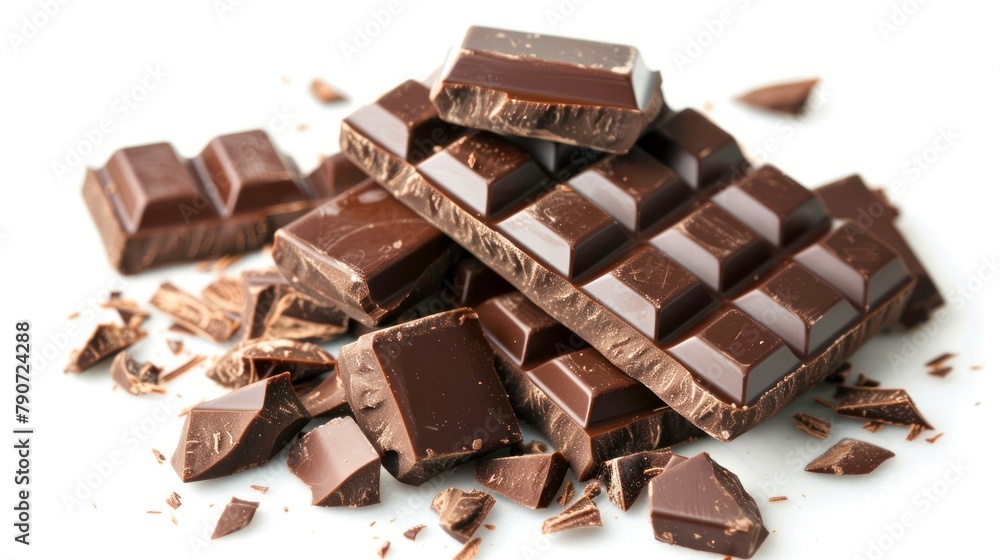 broken chocolate bars on a white and clean background broken chocolate bars on a white and clean background