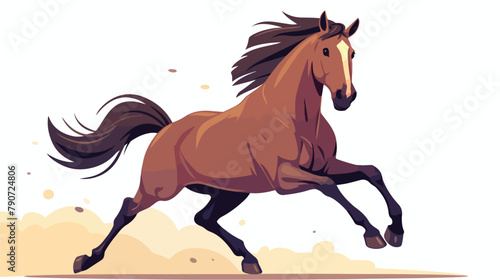 Cartoon brown horse running on white background 2d