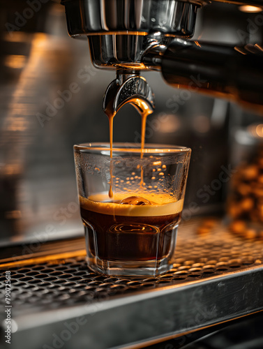 Close-Up View of Freshly Brewed Espresso Crema in a Machine