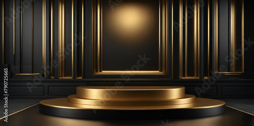 Golden podium background 3D product stage golden platform for product display. an abstract platform for product presentation. podium for advertising. Empty pedestal 3D model