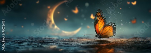 Majestic Butterfly Basking in Moonlight on a Mystical Evening