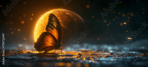 Majestic Butterfly Basking in Moonlight on a Mystical Evening photo