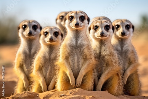 A group of meerkats on alert for predators.