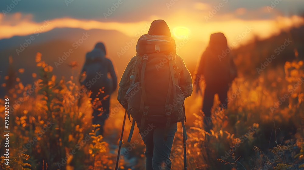 Majestic Sunrise Hike: Adventurers Embrace the Golden Hour Majestic Sunrise Hike: Adventurers Embrace the Golden Hour