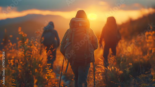 Majestic Sunrise Hike: Adventurers Embrace the Golden Hour photo
