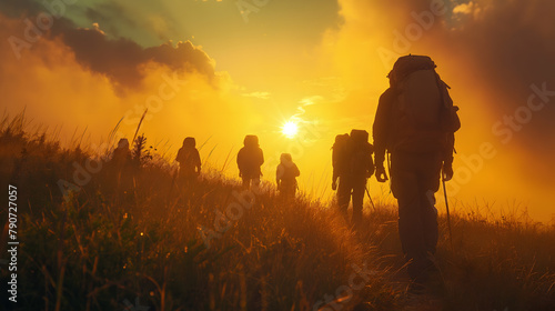 Majestic Sunrise Hike: Adventurers Embrace the Golden Hour photo