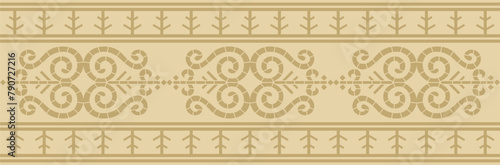Vector golden seamless Yakut ornament. Endless border, frame of the northern peoples of the Far East.