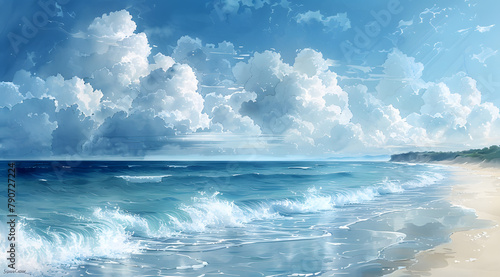 Wax Seascape Symphony: Watercolor with Encaustic Techniques in Coastal Scene © Thien Vu