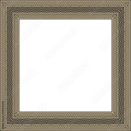Vector golden and black square Yakut ornament. An endless rectangular border, a frame of the northern peoples of the Far East.