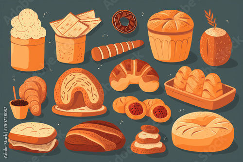 Various types of bakery products. Homemade baking. Bakery.