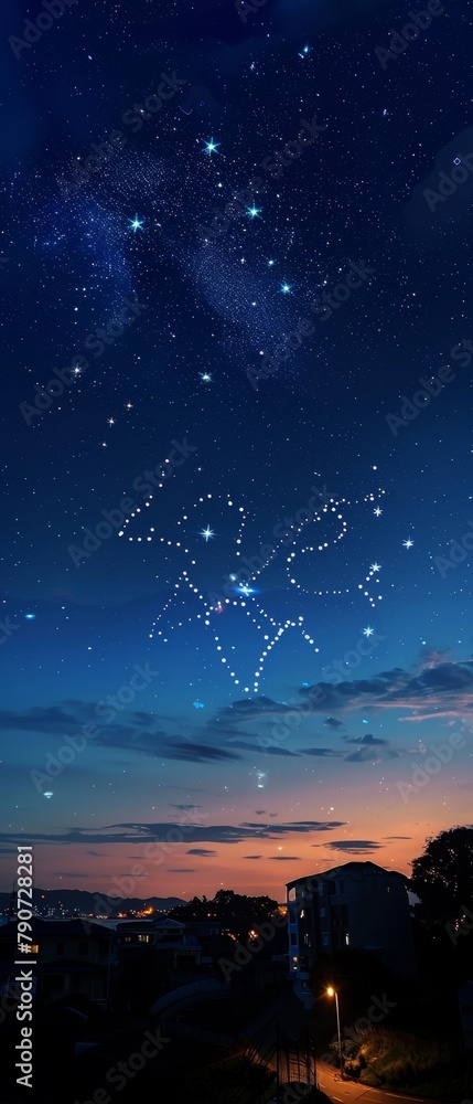 A beautiful night sky with a large star and a small star