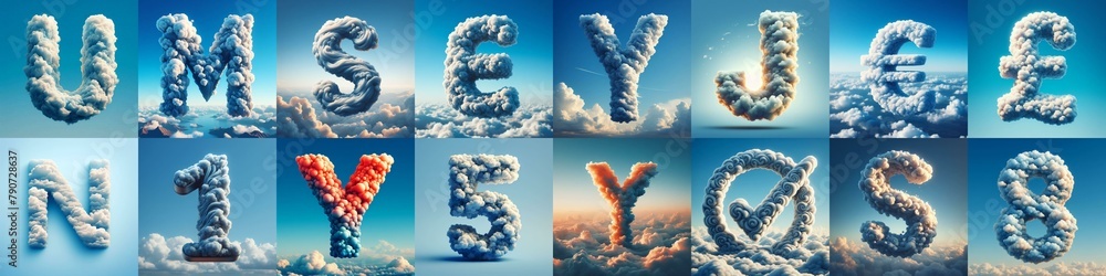 Fototapeta premium Cloud lettering. AI generated illustration