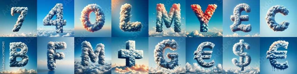 Naklejka premium Cloud lettering. AI generated illustration