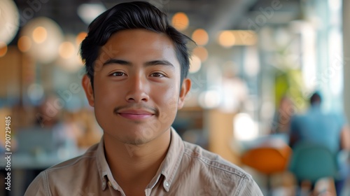 Confident Young Hispanic Man at a Dynamic Tech Startup Office