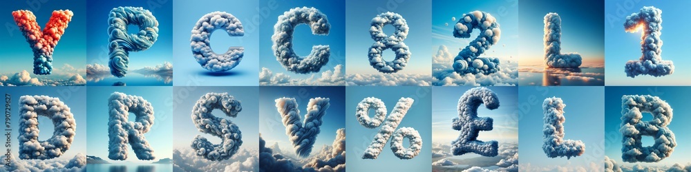 Naklejka premium Cloud lettering. AI generated illustration